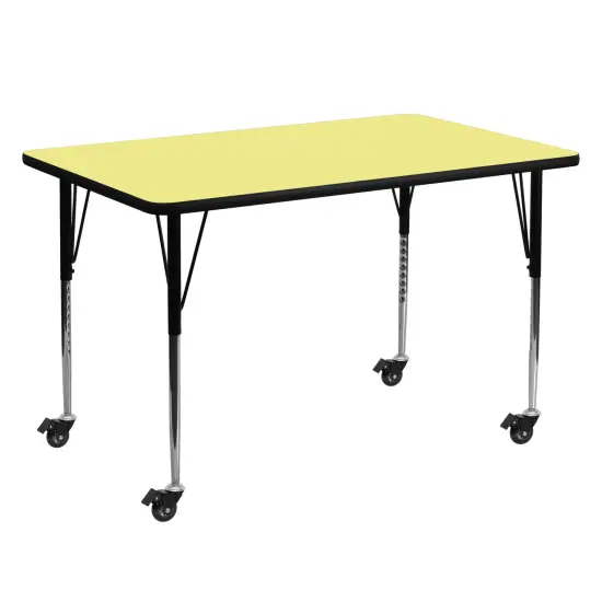 Emma and Oliver Mobile 30x60 Rectangle Laminate Adjustable Activity Table Yellow {1}