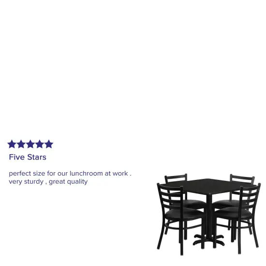 Emma and Oliver 36" Square Laminate X-Base Table Set with 4 Ladder Back Chairs BlackTop/BlackVinyl {3}