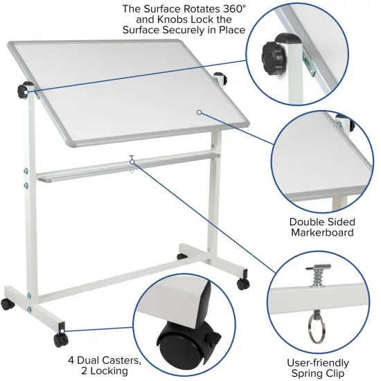 Emma and Oliver Double-Sided Mobile White Board Stand with Pen Tray {2}