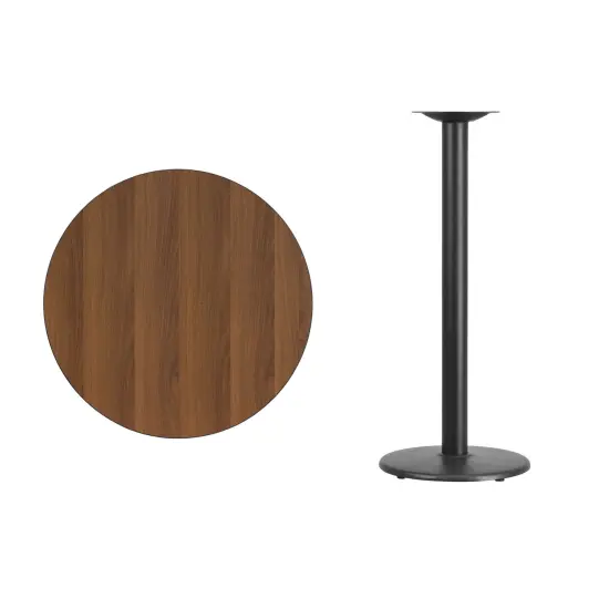Emma and Oliver 30" Round Laminate Table Top with 18" Round Bar Height Table Base Walnut {3}