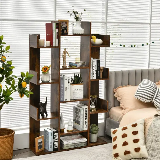 Bookshelf Tree-Shaped Bookcase with 13 Storage Shelf-Brown {6}