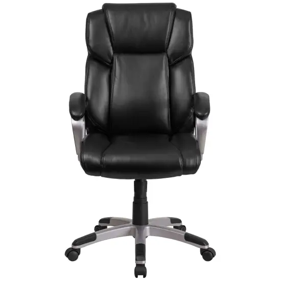Emma and Oliver Mid-Back Faux Leather Executive Swivel Office Chair with Padded Arms Black {3}