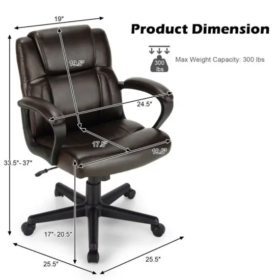 Adjustable Leather Executive Office Chair Computer Desk Chair with Armrest {3}