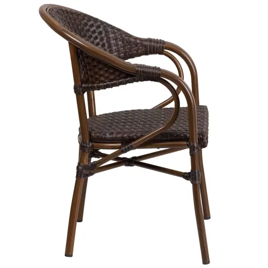 Merrick Lane Kailua Wicker Rattan Patio Chair With Curved Back And Aluminum Bamboo Frame DarkBrown/RedBamboo {4}