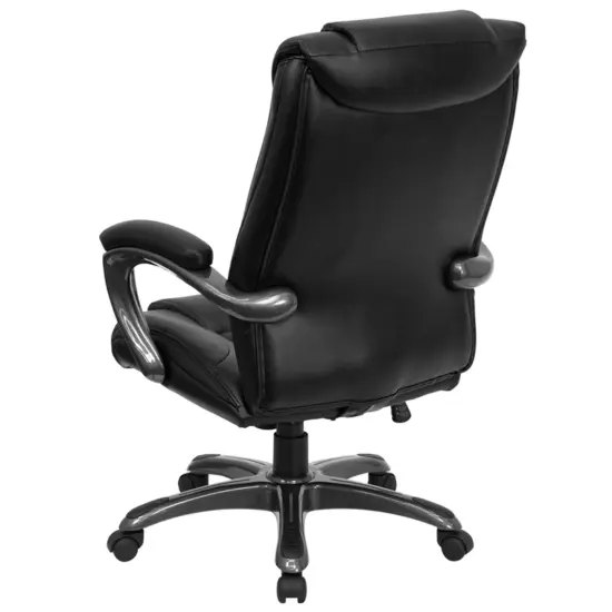 Emma and Oliver High Back Leather Layered Upholstered Executive Swivel Ergonomic Office Chair with Smoke Metal Base and Padded Arms Black {4}