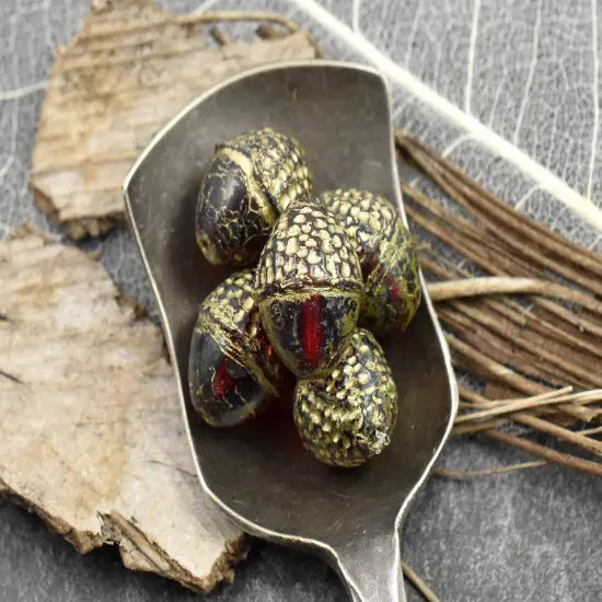 *8* 10x12mm Gold Washed RubyRed Acorn Oval Beads {4}