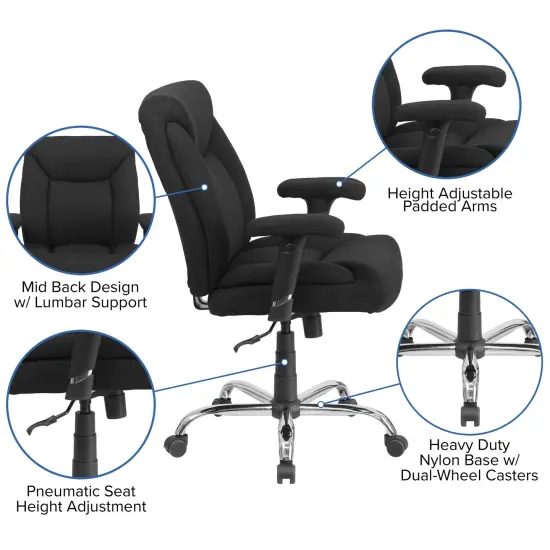 Emma and Oliver 400 lb. Big & Tall Mid-Back Deep Tufted Ergonomic Task Office Chair & Arms Black Fabric {2}