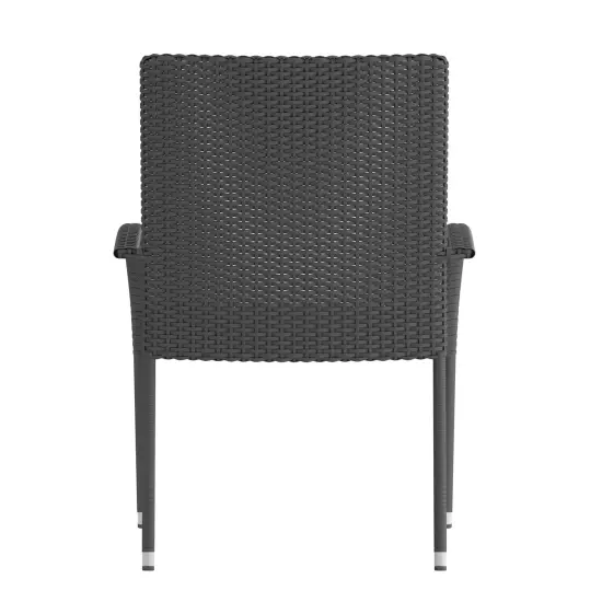Merrick Lane Set of Mathias Indoor/Outdoor Black Wicker Patio Chairs with Powder Coated Steel Frame, Comfortably Curved Back and Arms Gray {4}