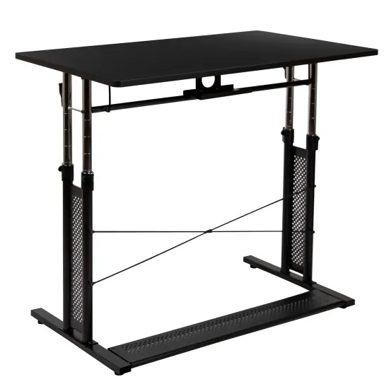 Emma and Oliver Height Adjustable (27.25-35.75"H) Sit to Stand Home Office Desk Black {4}
