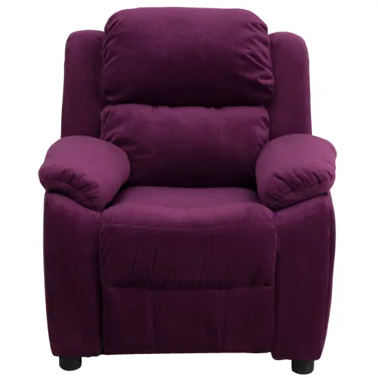 Emma and Oliver Deluxe Padded Contemporary Kids Recliner with Storage Arms Purple Microfiber {3}
