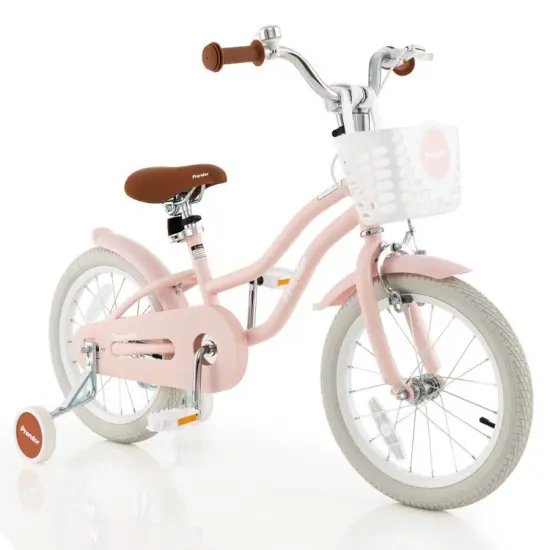 16 Inch Kids Adjustable Bike with Cute Basket for Storage and 2 Training Wheels Pink {8}