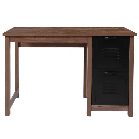 Emma and Oliver Wood Grain Finish Computer Desk with Metal Drawers Crosscut Oak {2}