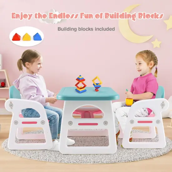 Kids Table and Chair Set with Building Blocks Blue {5}