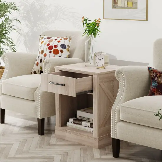 Compact Nightstand with Drawer and Shelf Natural {3}