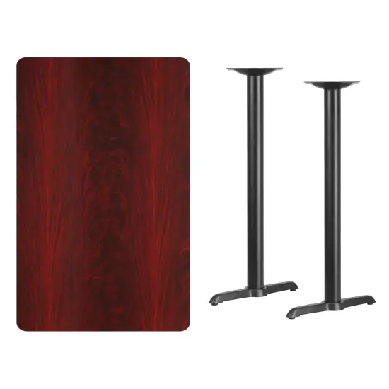 Emma and Oliver 30"x48" Rectangular Laminate Bar Table with 5"x22" Bases Mahogany {3}
