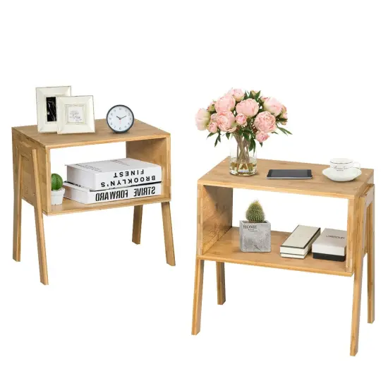 2 Pieces wicker Storage Shelf Nightstand Sofa Table {1}