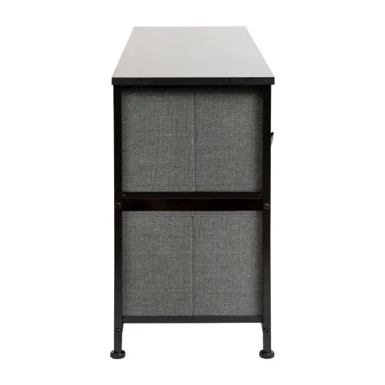 Emma and Oliver 5 Drawer Storage Chest with Wood Top & Dark Fabric Pull Drawers Black/Gray {5}