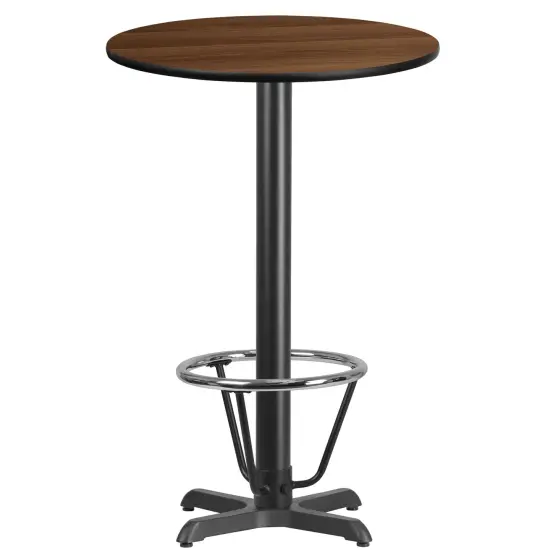 Emma and Oliver 24" Round Laminate Bar Table with 22"x22" Foot Ring Base Walnut {1}