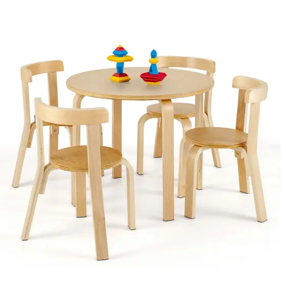 5-Piece Kids Wooden Curved Back Activity Table and Chair Set with Perfect Gift for Kids {4}