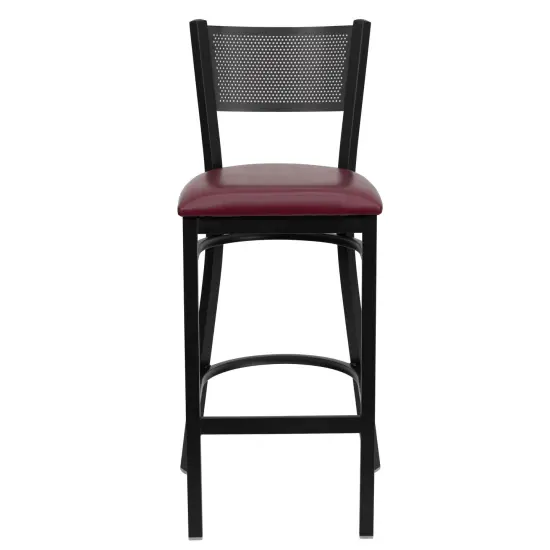 Emma and Oliver Grid Back Metal Restaurant Dining Barstool BurgVYL/BlackMetal {2}
