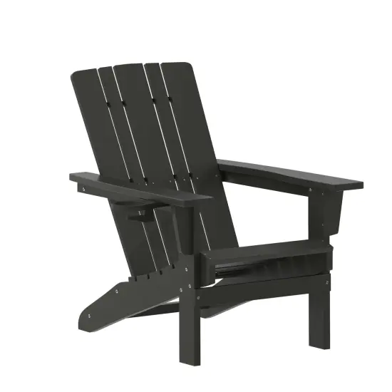 Merrick Lane Ridley Adirondack Chair with Cup Holder, Weather Resistant HDPE Adirondack Chair Black {1}
