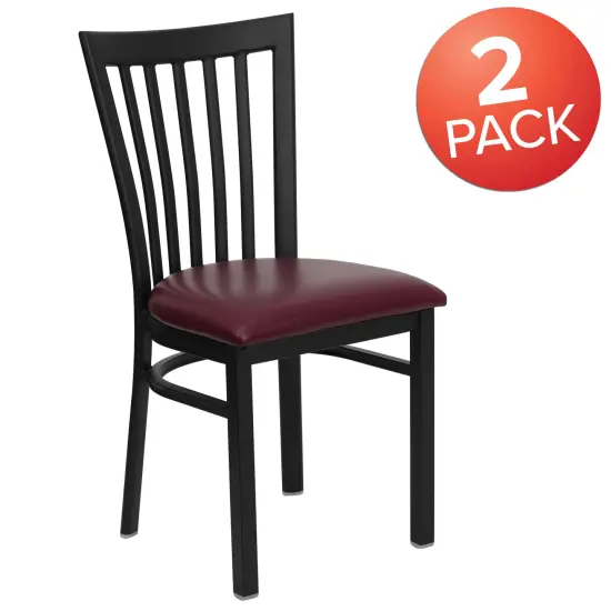 Emma and Oliver 2 Pack School House Back Metal Restaurant Chair BurgVYL/BlackMetal {5}