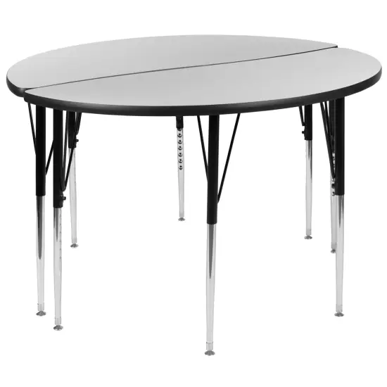 Emma and Oliver 2 Piece 47.5" Circle Wave Collaborative Grey Adjustable Activity Table Set {2}