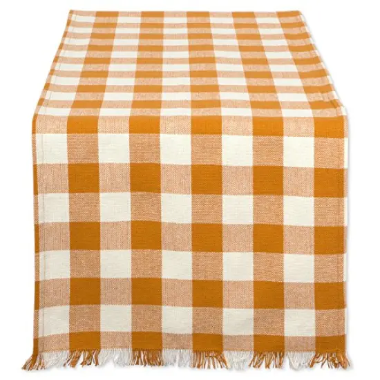 Heavyweight Fringed Check Tabletop Collection, Table Runner, 14x72, Pumpkin Spice {1}