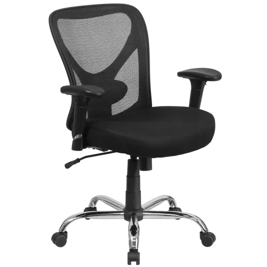 Emma and Oliver Big & Tall 400 lb. Rated Mesh Swivel Ergonomic Task Office Chair with Height Adjustable Back and Arms Black {1}