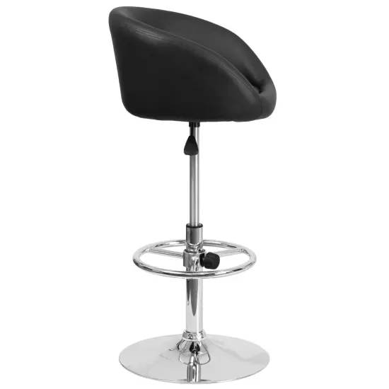 Merrick Lane Valencia Bucket Seat Bar and Dining Stool Modern Stool with 360 Swivel, Adjustable Height and Metal Footrest Black Vinyl {5}