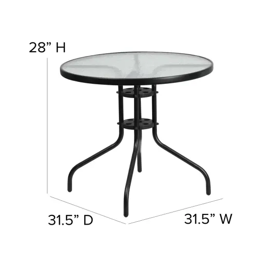 Emma and Oliver 31.5" Round Tempered Glass Metal Table with Smooth Ripple Design Top Clear/Black {4}