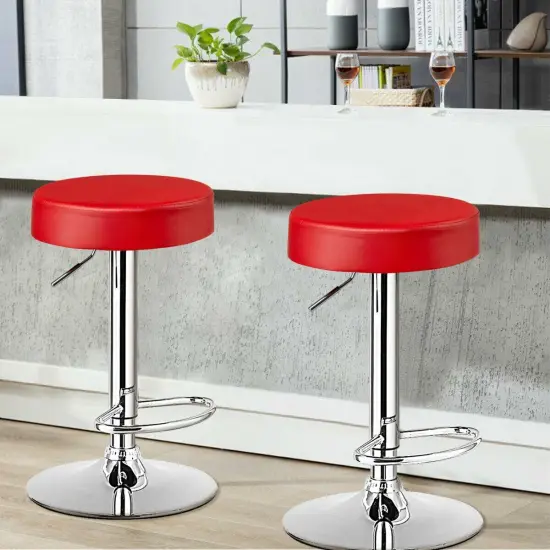 Set of 2 Height Adjustable Swivel Round Bar Stool with Stainless Steel Chrome Base Perfect for Seating in Any Room Red {2}
