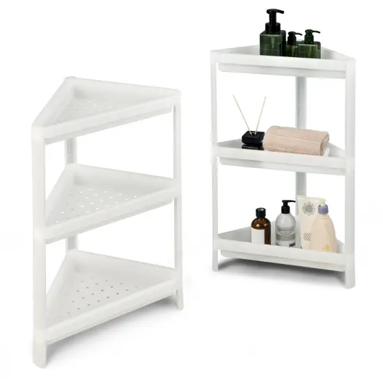 2 Pack 3-Tier Detachable Floor Corner Shower Shelf with Drainage Holes-White {4}