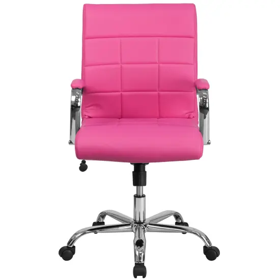 Emma and Oliver Mid-Back Vinyl Executive Swivel Office Chair with Chrome Base and Arms Pink {3}