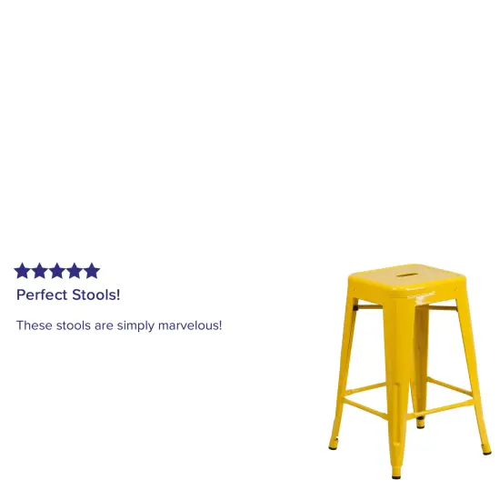 Merrick Lane Newark Series Backless Metal Stool with Square Seat for Indoor-Outdoor Use Yellow {3}