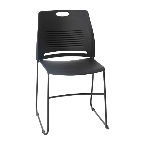 Emma and Oliver Arcana Series Heavy Duty 660 lb. Capacity Ergonomic Polypropylene Stack Chair with Perforated Back and Steel Sled Base Navy {6}