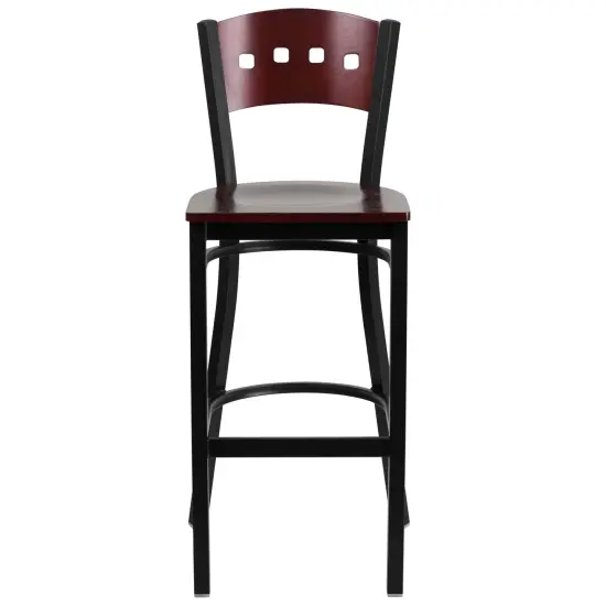 Emma and Oliver Decorative 4 Square Back Metal Restaurant Dining Barstool Mahog/BlackVYL/Black {7}