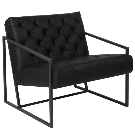 Merrick Lane Vienna Modern Lounge Chair With Tufted Seating And Metal Frame Black {1}
