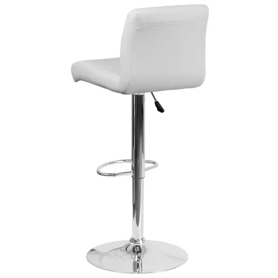 Emma and Oliver 2 Pack Contemporary Vinyl Adjustable Height Barstool with Rolled Seat and Chrome Base White {4}