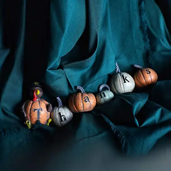 Thanksgiving Decorations Hand-Painted Turkey Pumpkin with Engraved Thanks, Set of 6 Tabletop Fall Autumn Decor for Living Room Bedroom Kitchen Thanksgiving Harvest Day {2}