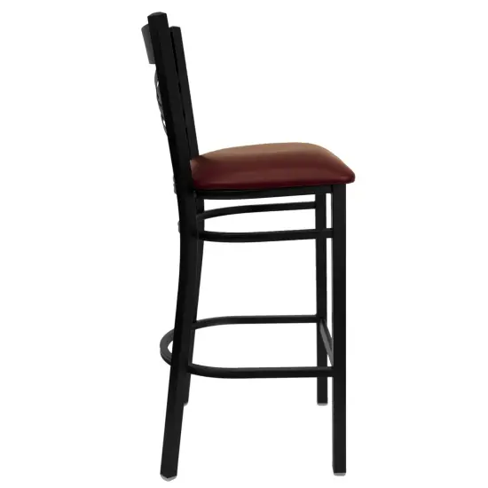 Emma and Oliver 2 Pack "X" Back Metal Restaurant Barstool BurgVYL/BlackMetal {4}