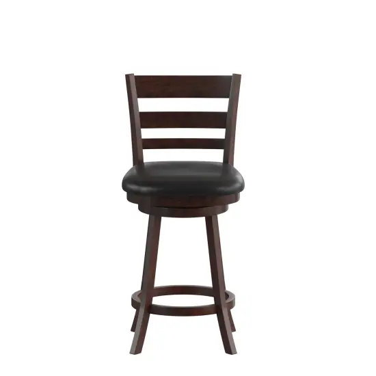 Merrick Lane Silla 24" Classic Wooden Ladderback Swivel Counter Height Stool with Upholstered Padded Seat and Integrated Footrest Espresso/Black {3}