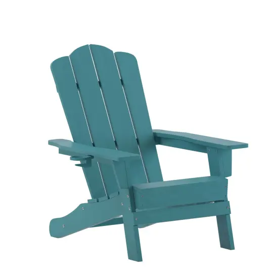 Merrick Lane Nassau Adirondack Chair with Cup Holder, Weather Resistant HDPE Adirondack Chair Blue {1}