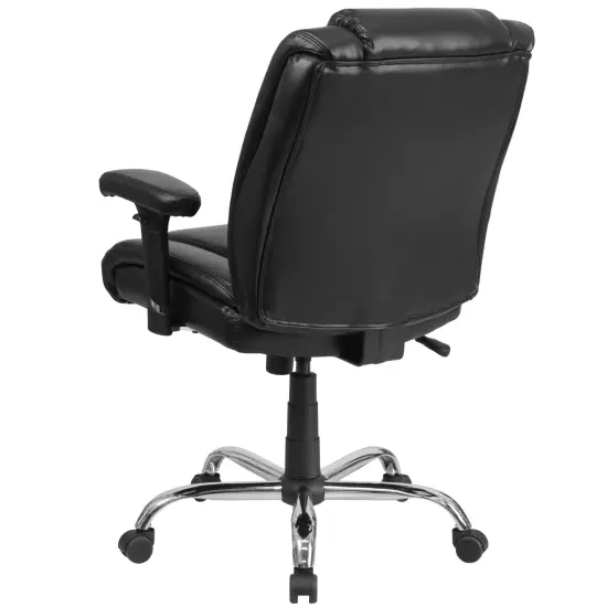 Emma and Oliver Big & Tall 400 lb. Rated Leather Swivel Ergonomic Task Office Chair with Chrome Base and Adjustable Arms Black {4}
