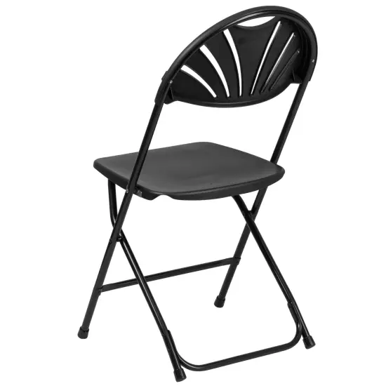 Emma and Oliver 2 Pack Wedding Party Event Fan Back Plastic Folding Chair Home Office Black {4}