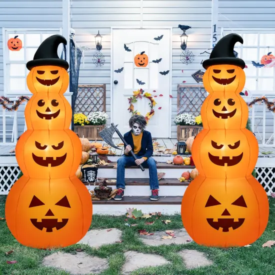 8 Feet Inflatable Halloween Pumpkins Stack with Built-in LED Lights {2}