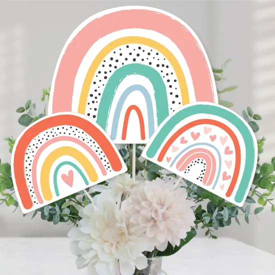 Big Dot of Happiness Hello Rainbow - Boho Baby Shower and Birthday Party Centerpiece Sticks - Table Toppers - Set of 15 {1}