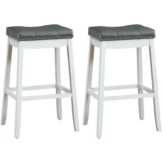 29 Inch Set of 2 Backless Bar Stools with Ergonomic Padded Saddle Seat and Wooden Legs White {1}