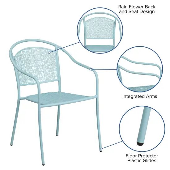 Emma and Oliver Commercial Grade 5 Pack Indoor-Outdoor Steel Patio Arm Chair with Round Back Sky Blue {2}