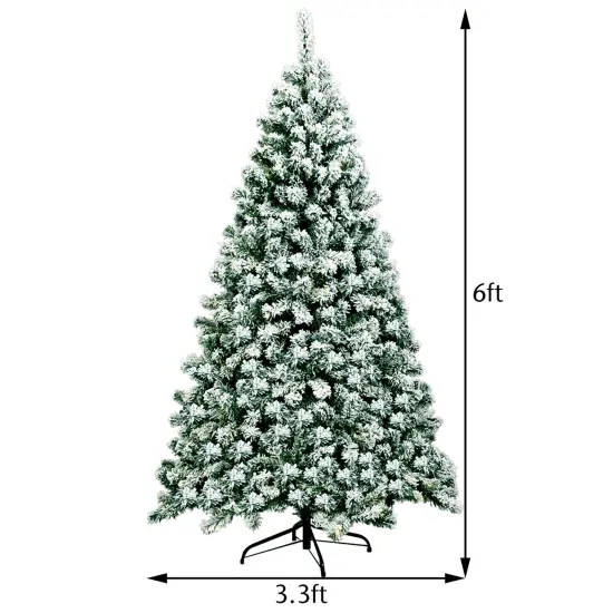 6Ft Pre-Lit Premium Snow Flocked Hinged Artificial Christmas Tree w/ 250 Lights {2}